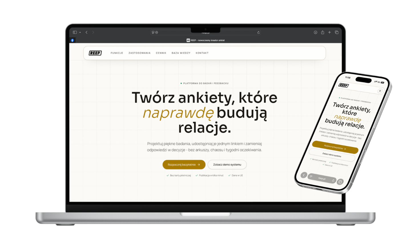 REEP - prezentacja platformy ankiet na laptopie i telefonie