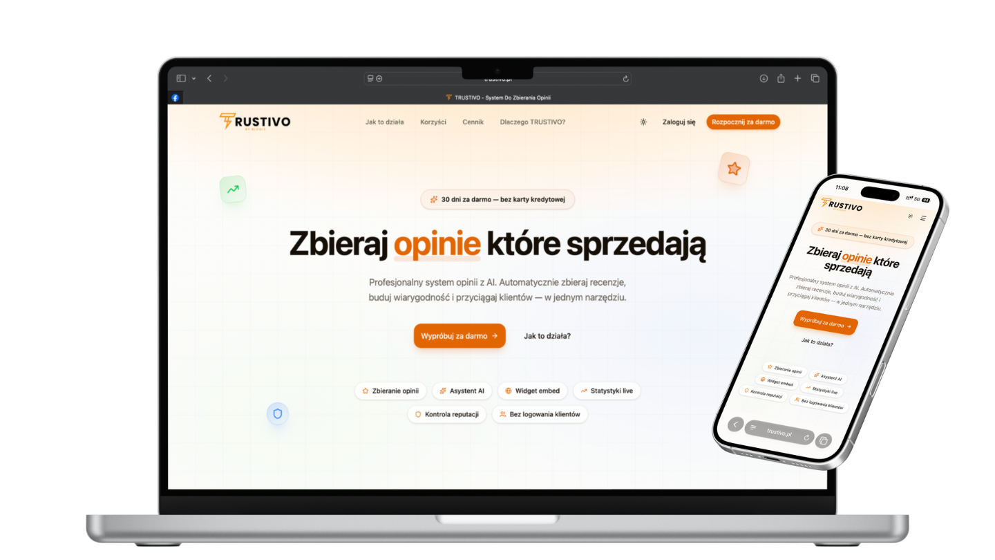 TRUSTIVO - prezentacja systemu opinii na laptopie i telefonie
